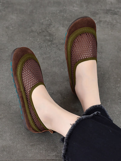 Women Summer Casual Leather Mesh Flat Shoes