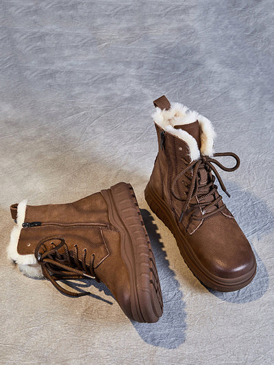Women Vintage Winter Leather Fleece-lined Ankle Boots