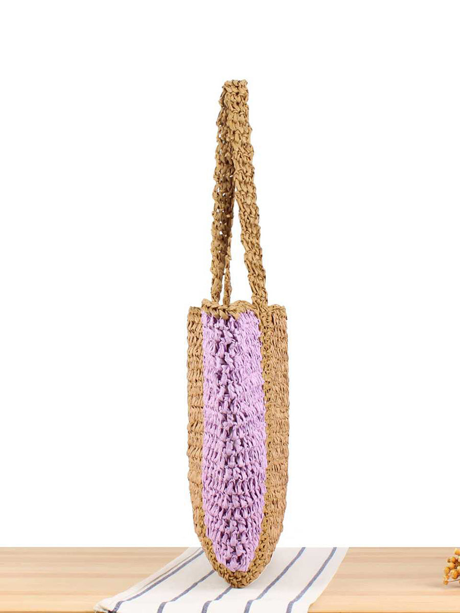 Women Casual Colorblock Straw Weave Shoulder Bag
