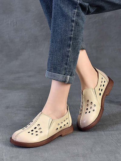 Women Summer Genuine Leather Hollow Out Shoes