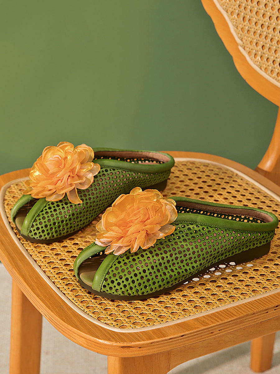 Women Casual Summer Genuine Leather Flower Sandals