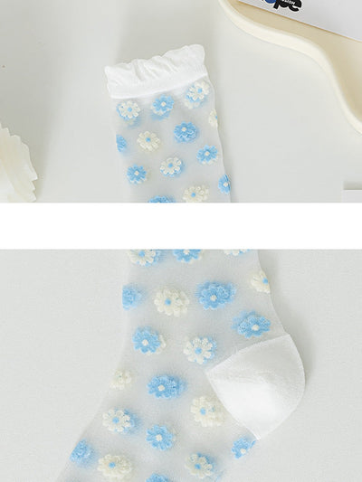 3 Pairs Women Artsy Summer Flower Thin Socks