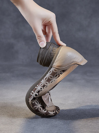 Women Summer Leather Flower Hollow Out Bowknot Shoes