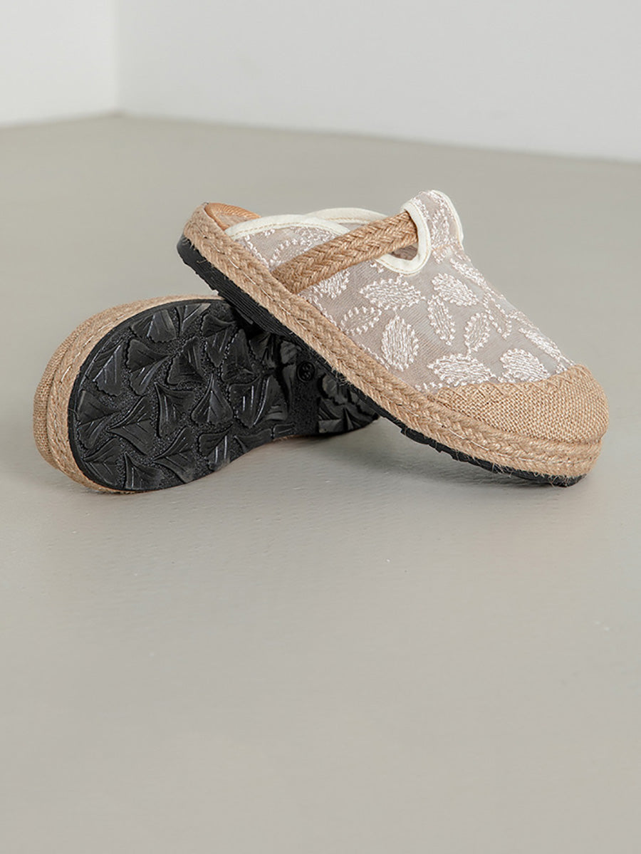 Women Summer Ethnic Linen Flower Embroidery Flat Shoes