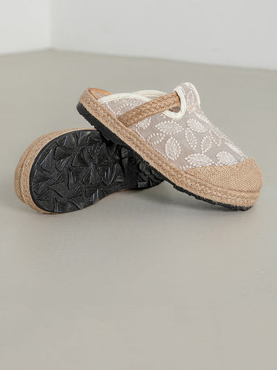 Women Summer Ethnic Linen Flower Embroidery Flat Shoes