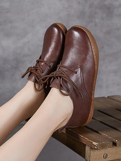 Women Summer Vintage Genuine Leather Flat Shoes