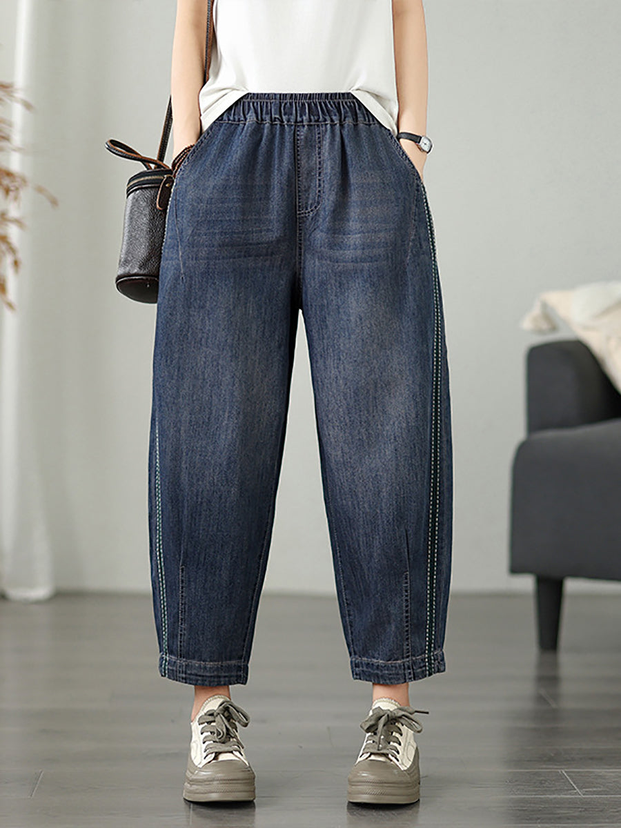 Women Casual Summer Pure Color Denim Harem Pants