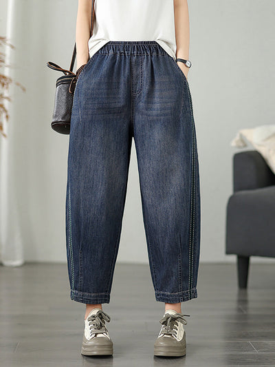 Women Casual Summer Pure Color Denim Harem Pants