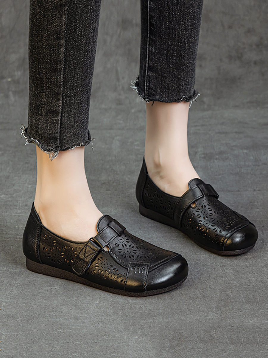 Women Summer Hollow Out Leather Low Heel Shoes