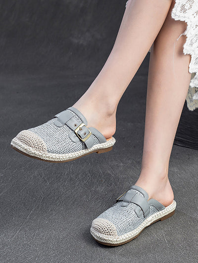 Women Summer Weave Leather Spliced Slippers