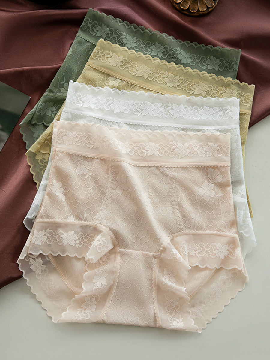 7 Pieces Summer Women Artsy Pure Color Lace Underwear
