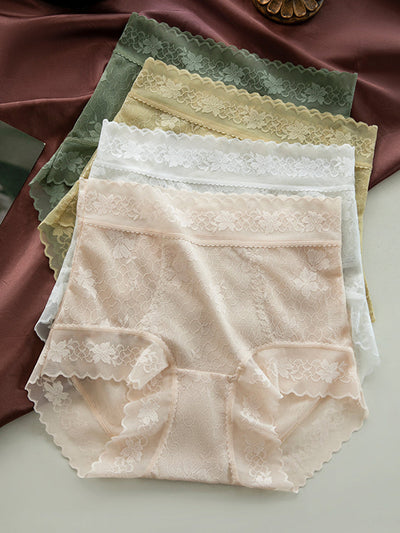 7 Pieces Summer Women Artsy Pure Color Lace Underwear