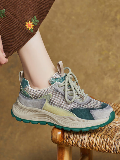 Women Spring Casual Leather Mesh Platform Sport Shoes