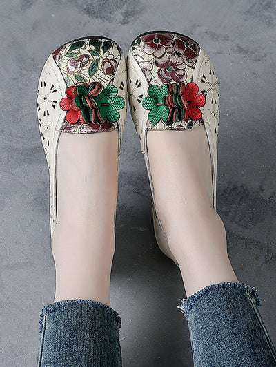 Women Summer Ethnic Flower Leather Spliced Shoes