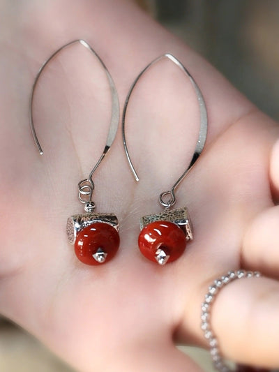 Women Vintage Alloy Red Bead Earrings
