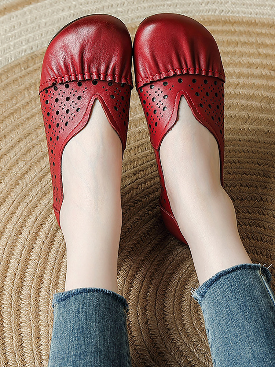 Women Casual Genuine Leather Hollow Out Low Heel Shoes
