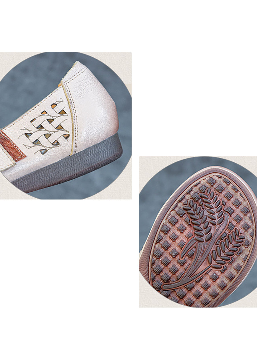 Women Casual Soft Leather Hollow Out Low Heel Shoes