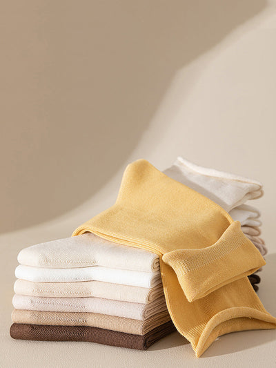 5 Pairs Women Casual Solid Cotton Mid-leg Socks