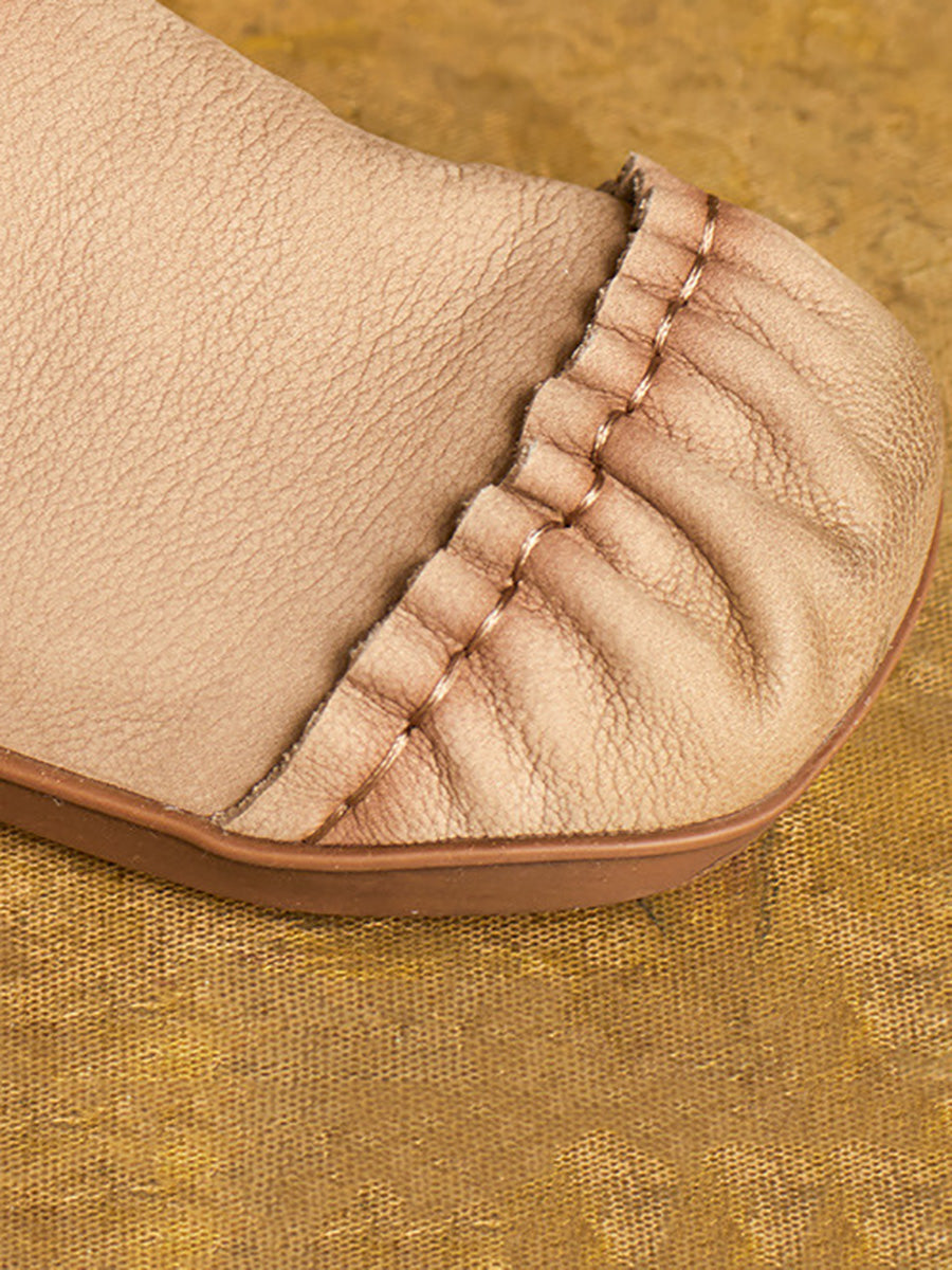 Women Casual Summer Pleated Genuine Leather Slippers