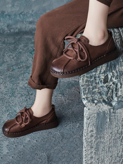 Women Ethnic Vintage Leather Spliced Low Heel Shoes