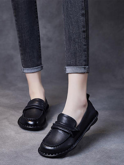 Women Summer Genuine Leather Stitching Low Heel Shoes