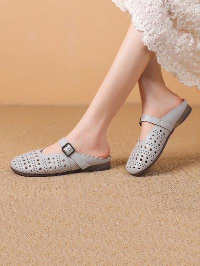 Women Casual Summer Genuine Leather Low Heel Slippers