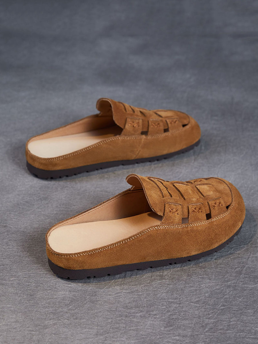 Women Summer Suede Leather Weave Flat Shoes