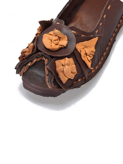 Women Ethnic Colorblock Flower Leather Shoes