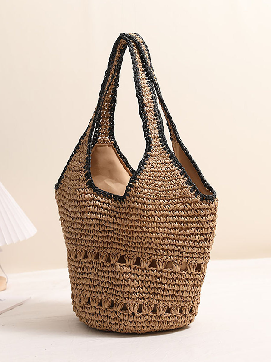 Women Casual Colorblock Weave Bag
