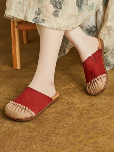 Women Casual Summer Pleated Genuine Leather Slippers
