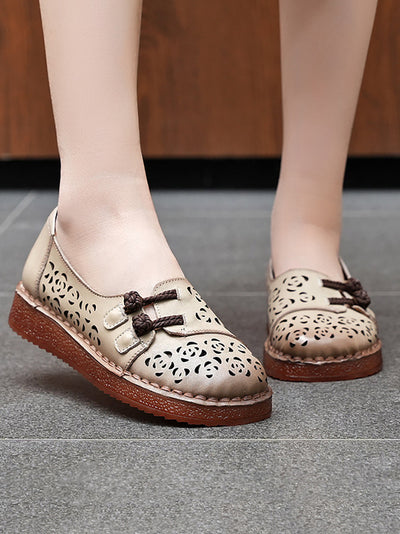 Women Summer Ethnic Hollow Out Low Heel Shoes