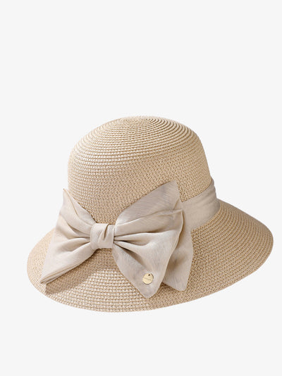 Women Elegant Bowknot Straw Sunproof Hat