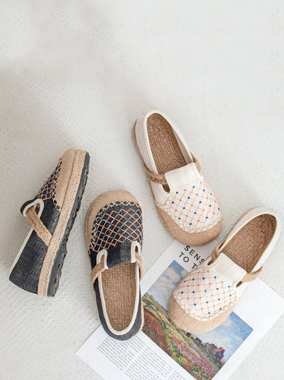 Women Vintage Rhomboids Knitted Canvas Shoes