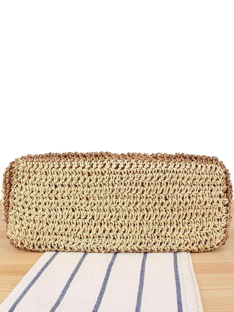Women Summer Colorblock Straw Weave Shoulder Bag