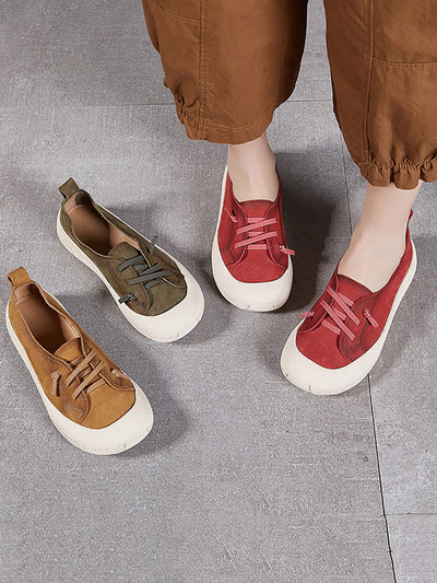 Women Casual Summer Genuine Leather Flat Shoes