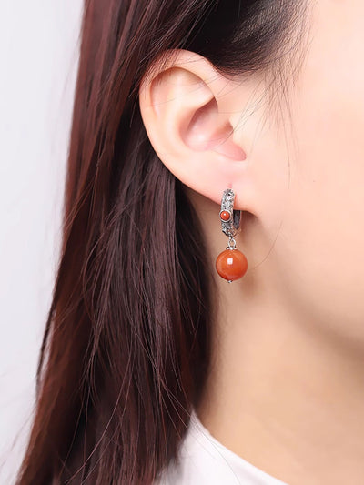 Vintage Red Agate Cooper-plating Silver Earrings