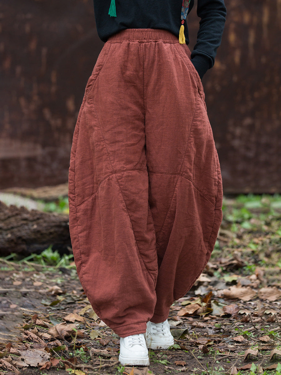 Women Vintage Autumn Solid Spliced Padded Harem Pants