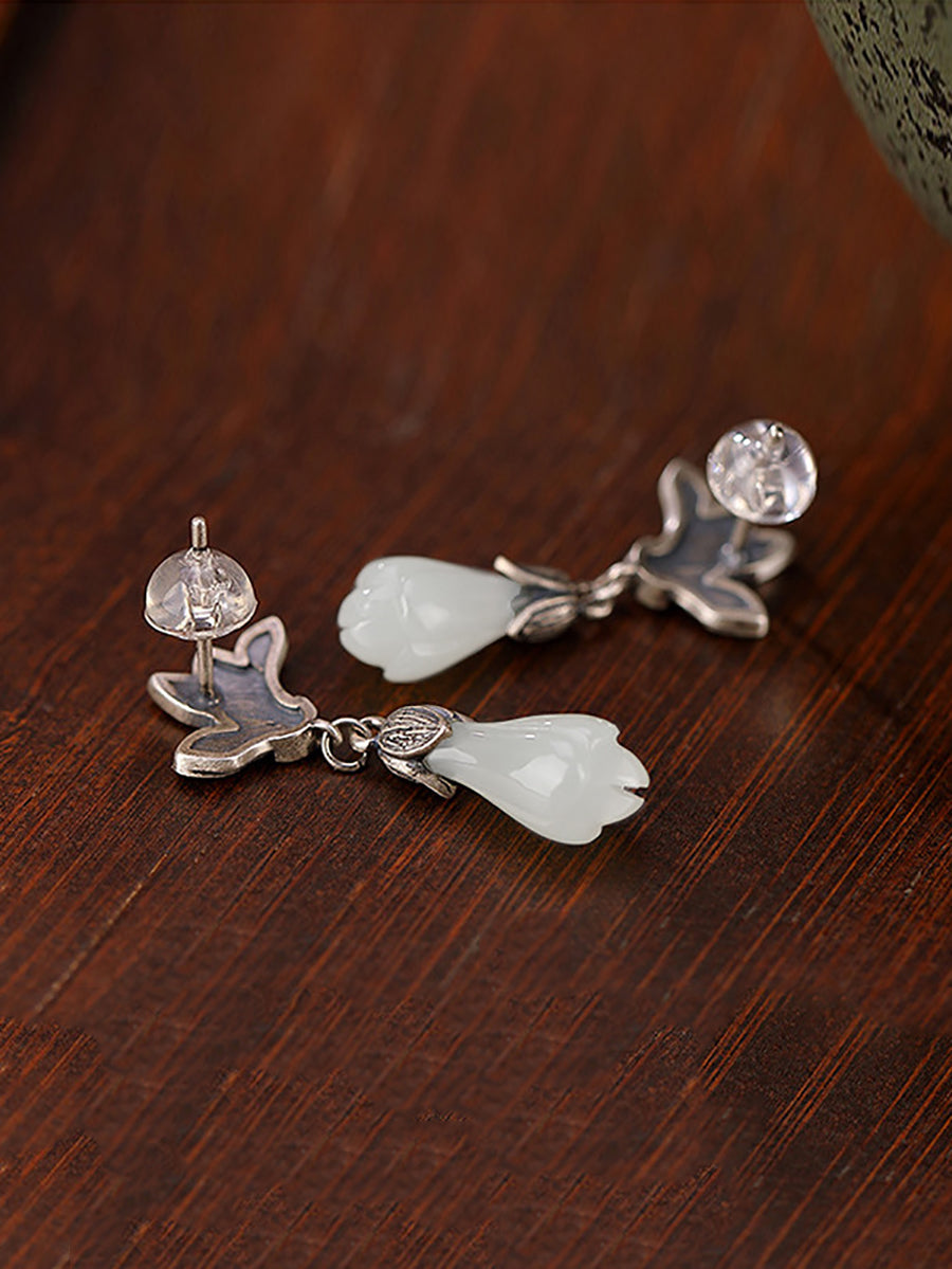 Women Ethnic Jade Magnolia Enamel Flower