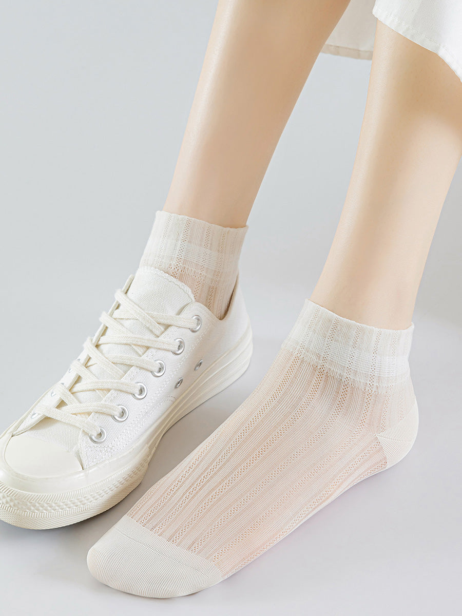 5 Pairs Women Summer Thin Pure Color Socks