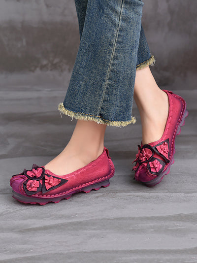Women Ethnic Colorblock Flower Leather Shoes