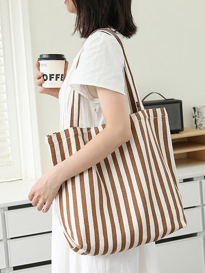 Women Casual Stripe Canvas Shoulder Bag
