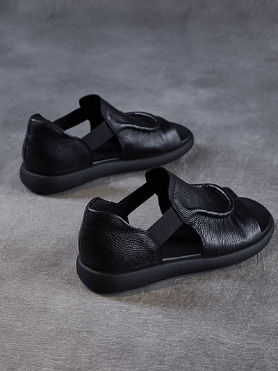 Women Summer Leather Open-Toe Flat Sandals