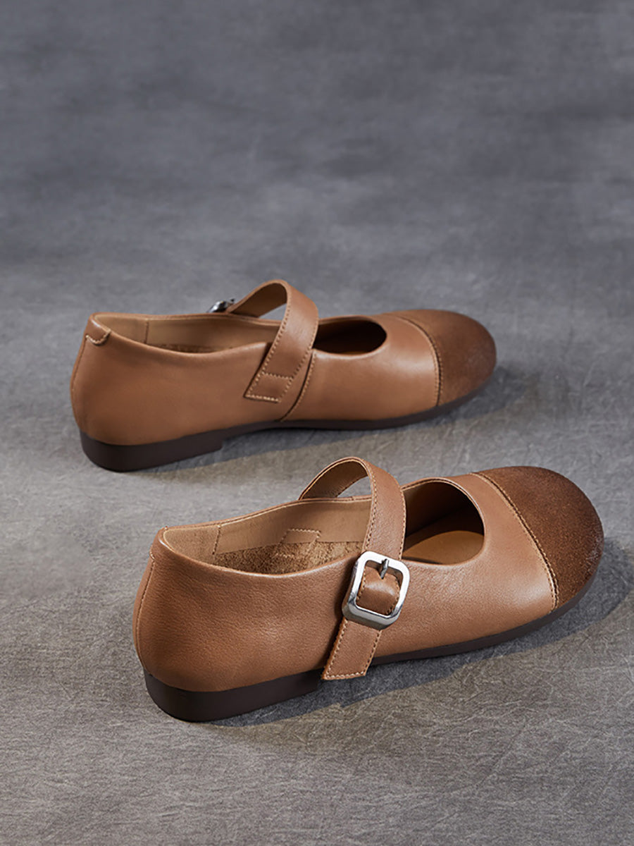 Women Summer Casual Soft Leather Spliced Low Heel Shoes