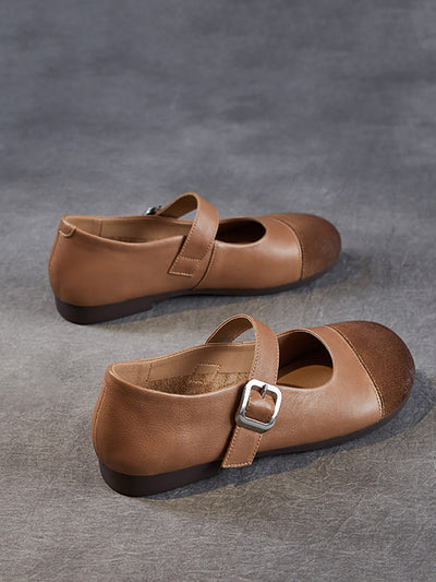 Women Summer Casual Soft Leather Spliced Low Heel Shoes