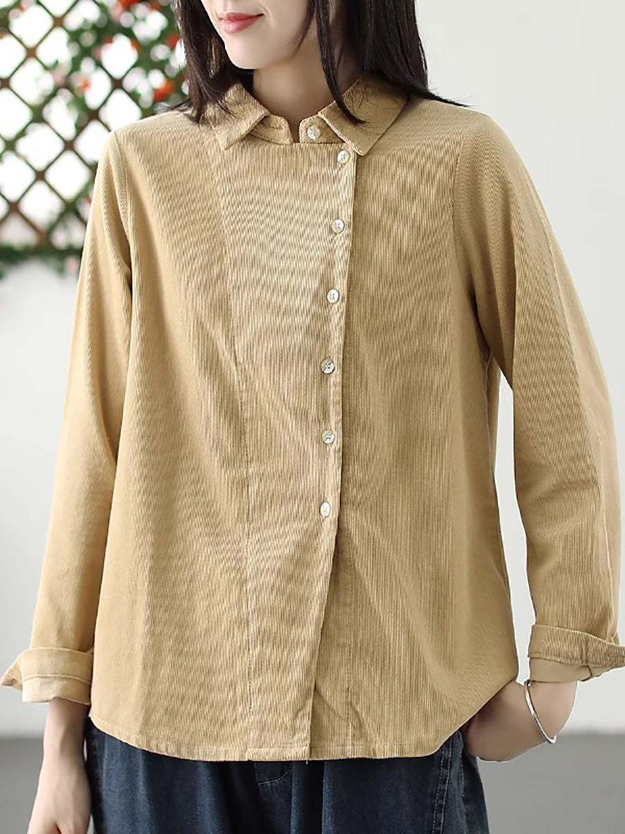 Plus Size Women Autumn Solid Croduroy Cardigan Shirt