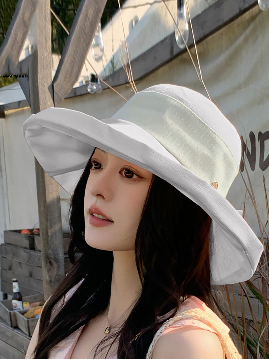 Women Summer Sunproof Colorblock Bowknot Hat