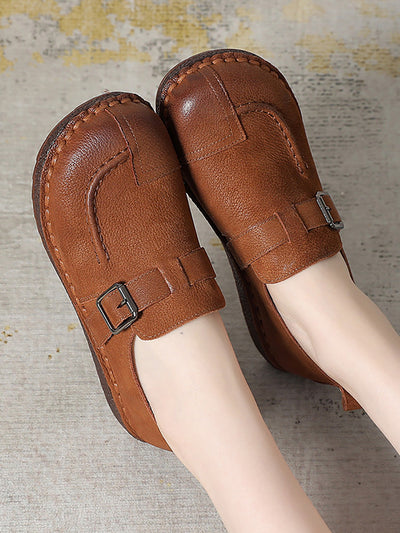 Women Vintage Summer Genuine Leather Flat Shoes