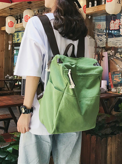 Casua Pure Color Large Capacity Square Canvas Backpack