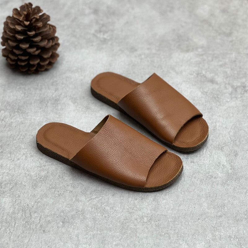 Women Summer Casual Genuine Leather Solid Slippers