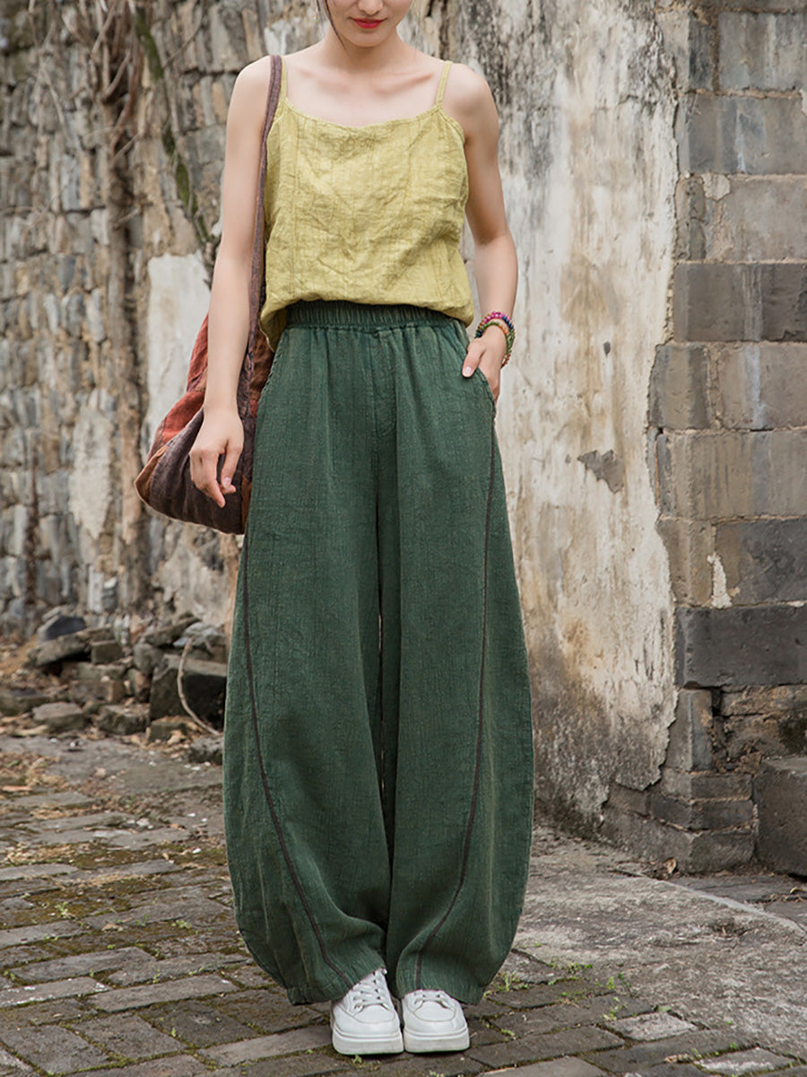 Women Summer Worn Pure Color Ramie Bloomers